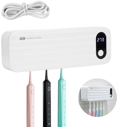 UV Zahnbürstenhalter UV-Zahnbürste Sanitizer USB Wiederaufladbare Badezimmer Zahnbürstenhalter,Ständer für 5 Aufsteckbürsten fasst Zwei Bürsten für Reisen und den Familiengebrauch