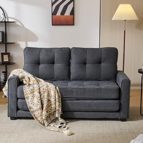 AMDXD Sofa für 2 Personen, Modernes Design, Polstermöbel, Schlafsofa, Polstersofa Wohnzimmersofa, Sofa mit Taschen an der Seite, Dunkelgrau, 151x205x86CM