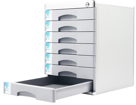 Metall Schubladenbox 7-Fach Abschließbar, Dokumenten Aufbewahrung Ablagebox, Aktenschrank Aluminiumlegierung Büroschrank Metallschrank File Cabinet, Beistellcontainer Bürokommode für Dokumente