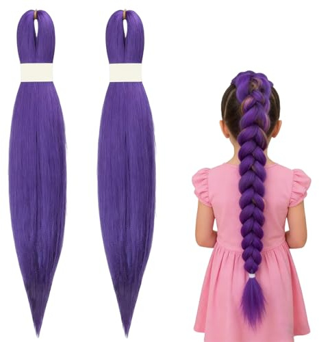 2 Stück 26 Zoll Lila Perücke,Lila Haare Zum Einflechten,Ruu-mi Perücke,Für Halloween Und Kostümpartys Karneval Deko