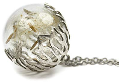 Kette Edelstahl 50cm Boro Glas & echte Pusteblume silberne Blüten Perlkappe