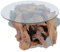 Festnight Couchtisch Kaffeetisch Coffeetisch mit Tischfuss aus Massives Teak-Treibholz Ideal als Beistelltisch Glas Tischplatte Durchmesser 60cm