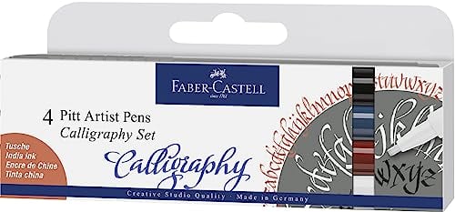 Faber-Castell 167504 Tuschestift Pitt Artist Pen Calligraphy Set, 2,5 mm, 4er Etui, Mehrfarbig
