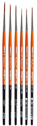 KINGART B-013 Premium 6 pc. Radiant 6350 Series Liner Artist Brush Set, Synthetic Taklon for Acrylic, Oil, Watercolor Paint, Short Handle, 6 Brushes Sizes: 10/0, 6/0, 2/0, 1, 2, 4