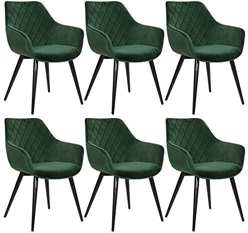 WOLTU Esszimmerstühle 6er Set Küchenstühle Wohnzimmerstühle Polsterstühle Sessel, Armlehnstühle mit Rückenlehne, für Esszimmer, Küche, Wohnzimmer, Samt, Metallbeine, Grün, BH153gn-6