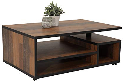 Hela Tische, Couchtisch Wohnzimmertisch Eike, Holzwerkstoff melaminbeschichtet, Oldwood Eiche, viel Stauraum, auf Rollen, 110 x 68 x 50cm