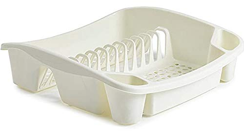 St@llion Cream Large Plastic 12 Bays Dish Drainer with Cutlery Holder, Dish Drainer Plate and Cutlery Tray Rack, Kitchen Sink Holder Stand - 48 x 39 x 12cm