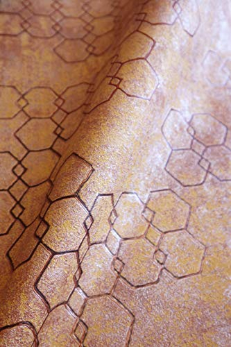 NEWROOM Tapete Orange Vliestapete Leicht Glänzend - Mustertapete Modern Braun Bronze Hexagon Sechsecke Metalic Grafisch Industrial inkl. Tapezier-Ratgeber