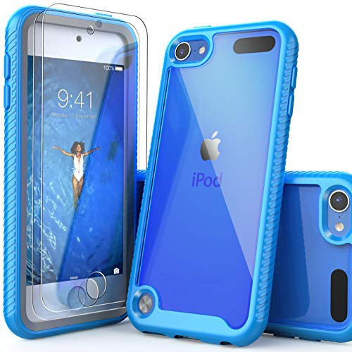 IDYStar Schutzhülle für iPod Touch 7. Generation, 2-in-1, stoßfeste iPod-Hülle mit 2 HD-Displayschutzfolien, Hybrid-Schutzhülle, strapazierfähig, stoßfest, Himmelblau