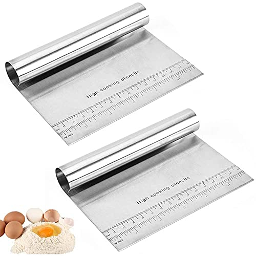 2 Pièces Coupe-Pâte en Acier Inoxydable, Coupe-Pâte à Pain, Grattoir à Pâtisserie, Grattoir à Pain, Grattoir à Pâtisserie, Hachoir à Grattoir Polyvalent Avec Guide de Mesure, pour Pizza, Pâte, Gâteau