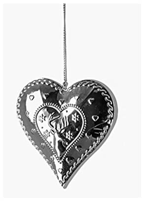 Fink - Hänger, Christbaumschmuck, Herz - Shiny - Metall - Farbe: Silber - 8,6 x 8,8 cm