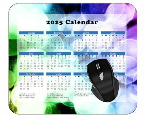 YENDOSTEEN 2025 UK Calendar Mouse PadsCircles Lines Light Strip Desktop Notebook Mouse Mat for Working and Gaming