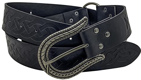 COSFAN Wikinger-Ledergürtel, schwarzer mittelalterlicher Rittergürtel, Renaissance-Gürtel für Männer, Retro-geprägter O-Ring-Gürtel für LARP, Cosplay, Halloween