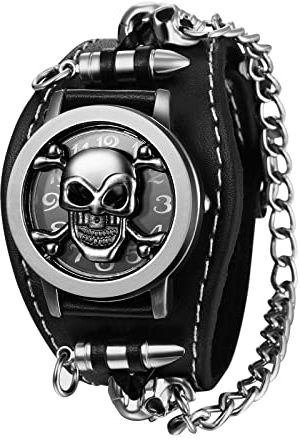 JewelryWe Orologio da Polso con Teschio catena in pelle colore nero