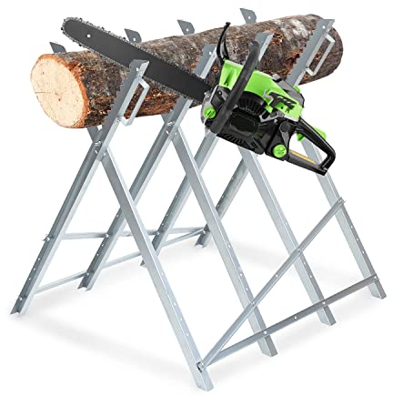Joparri Cavalletto per sega, 1 telaio per motosega, portata 150 kg, in metallo zincato, 81 x 80 x 80 cm, per lavori di sega, pieghevole, colore: argento