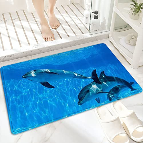 Badematte, rutschfest Waschbar Badezimmerteppich 60x100 cm,Blaues Meer und Delfine unter Wasser süß,Badvorleger mit Wasserabsorbierenden, Weichen Mikrofasern für Badewanne, Dusche und Badezimmer