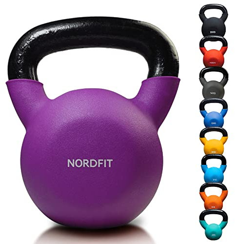 NORDFIT Neoprene Coated Cast Iron Kettlebell Weights - Kettle Bells (4kg, 6kg, 8kg, 10kg, 12kg, 14kg, 16kg, 18kg, 20kg) - Home Gym, Fitness, Exercise, Cardio Strength Training and Weight Lifting