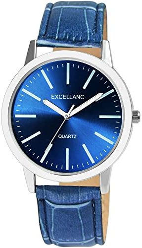 Excellanc Herren-Uhr Kunstleder Dornschließe lechtzeiger Analog Quarz 2900231 (blau)
