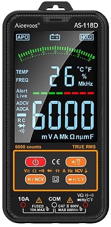 Aicevoos AS-118D Smart Multimetro Digitale Gamma Automatica TRMS Elettricista Tester Digitale Misura Tensione Corrente Capacità Resistenza Continuità Temperatura Frequenza