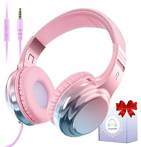 JYPS Kids Headphones, Childrens Headphones for Girls, Toddler Headphones Wired for Kindle/iPad/Fire Tablet/School, Headphones for Kids Aged 2-12 Years, with Microphone and 3.5mm Jack(Pink)