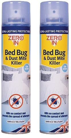 Zero In Bed Bug & Dust Mite Killer – Spray for Mattress, Frames & Furnishings – Ready-to-use Fast-Acting Water-Based Treatment - Long-Lasting Protection & Allergy-Free – Multipack 2x300ml