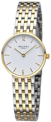 REGENT Damenuhr Edelstahl mit feinem Gliederarmband Analog Bicolor 5 ATM F-1486