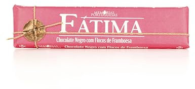 Tablette de chocolat noir aux framboises Fátima - 300 g - Chocolat sans gluten - Tablette de chocolat, framboises et sucre - Texture lisse et onctueuse - Produit gourmet portugaise
