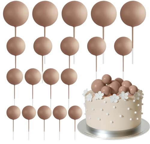ASTARON 20 Stück Tortendeko Kugeln Cake Topper, Mini-Ballons Tortenaufleger für Hochzeit Party Babyparty Geburtstag Torte Dekorieren(Hellbraun)