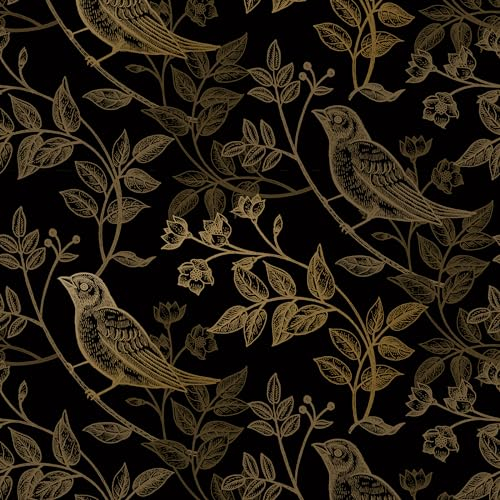 VaryPaper Peel and Stick Gold and Black Bird Wallpaper 44.5cmx200cm
