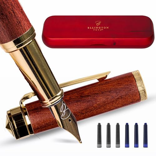 Ellington Pens Luxury Wood Fountain Pen Set- Fountain Pens for Writing - Smooth Nib - Includes Refillable Ink Converter, 6 Ink Cartridges Refill, Gift Box - Elegant Calligraphy