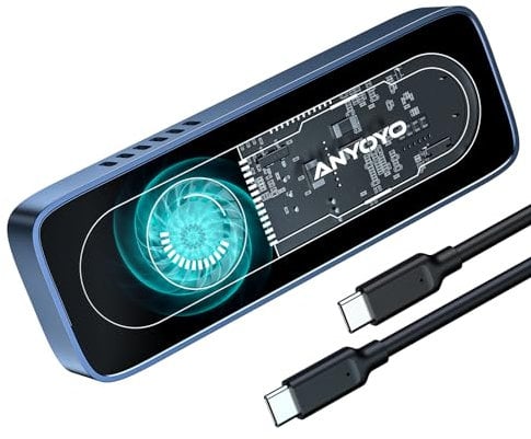 NVMe Enclosure with Cooling Fan, ANYOYO USB3.2 Gen2 10Gbps SSD Enclosure with UASP&TRIM, Transparent Acrylic&Aluminium M.2 Enclosure, NVMe Pcie Adapter for M/ M+B Key(NOT SPT SATA) in 2230/42/60/80