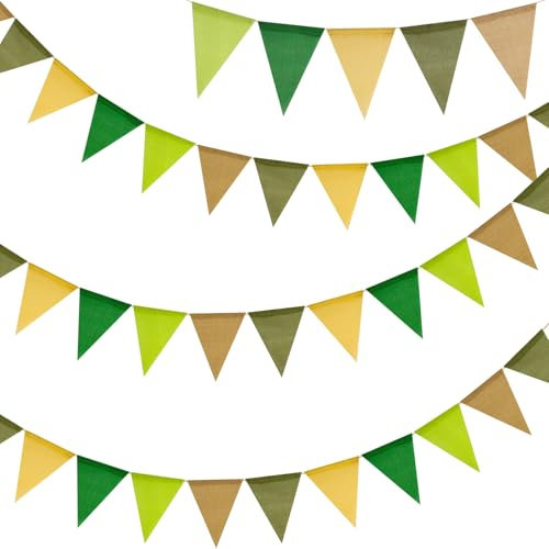 G2PLUS Vert Sauge Fanion Jute Guirlande Fanions Toile de Jute,12M avec 36PCS Drapeau Triangulaire en Lin Imitation Résistant aux Intempéries pour Chambre d'enfant,fête Décoration de Jardin