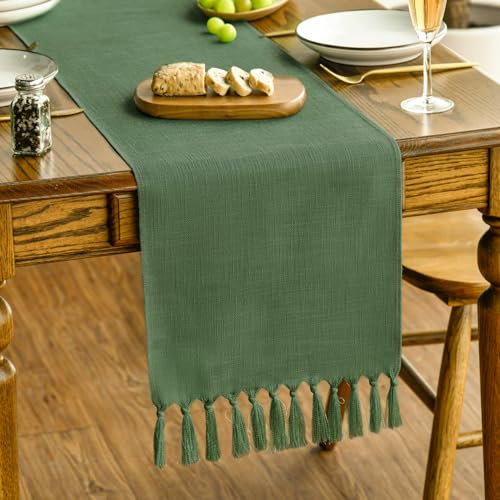 Artoid Mode Wald Grün Landhausstil Quasten Tischläufer, Waschbar Küche Tisch Dekoration Party Geburtstag Hochzeit Dekor 33x143 cm