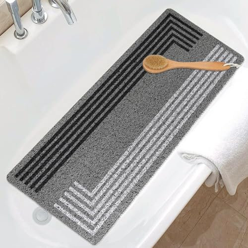 Extra Long Shower Mat Non Slip Anti Mould 40x100cm Loofah Bath Tub Mat Soft Texured Bathroom Safety Floor Mat for Inside Shower with Drain Quick Drying Foot Massage Scrubber for Elderly
