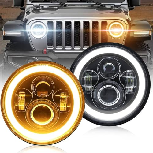 AUTOXBERT LED Scheinwerfer für Land Rover Defender Jeep Wrangler TJ JK Hummer, 7 Zoll Fernlicht Abblendlicht mit Halo Ring Winkel Augen