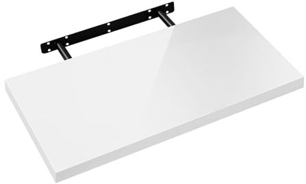 eSituro Étagère Flottante Blanche Brillant pour Salon, Cuisine, Étagère Murale en Bois pour Chambre à Coucher, Moderne, Facile à Installer, Fixation Invisible, 50cm