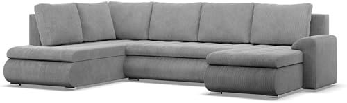 Mebligo - Ecksofa mit Schlaffunktion und 3 Bettkasten FORESTA 300x89x200 (BxHxT) Cord - Grau - Ottomane Links Eckcouch, Couch U Form, Sofa Wohnzimmer, Sofas & Couches, Eckschlafsofa