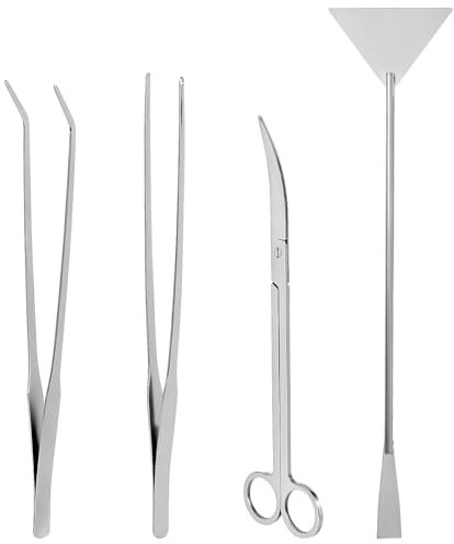 QWORK® 4 in 1 Acquari attrezzi, pulizia per acquari set, forbici, pinzette e spatola in acciaio inossidabile kit