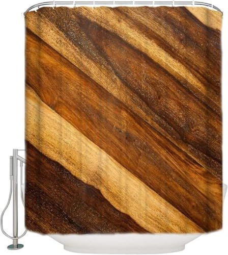 Pechiwuo 3D Duschvorhang 240x200 Aus Holz Shower Curtains Holzboden Duschvorhang Polyester Textil Antischimmel Wasserdicht Duschvorhänge für Badezimmer Badewannen mit Haken 3079a