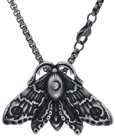 Sumpgle Gothic Vintage Edelstahl Schmetterling Schädel Anhänger Halskette Damen Silber Motte Insekten Schmuck Accessoire