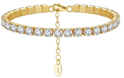 YKMYXZ, Bracciali da tennis rosa con taglio rotondo da 4 mm per le donne S925 Bracciale da tennis classico in argento sterling con diamanti coltivati in laboratorio(White Gold)