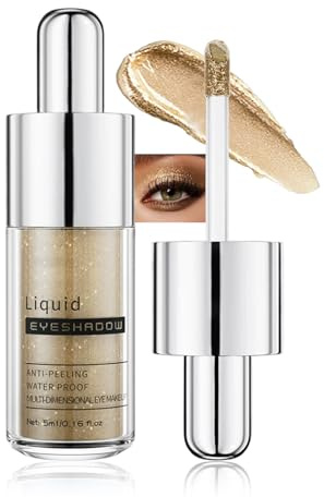 Jutqut Gold Glitzer Lidschatten, Wasserfeste Glitter Liquid Eyeshadow,#05 | Pigmentierter, Glänzender, Langanhaltend, Wasserfest Formel, Sparkling Langlebiger, Wischfest, Metallische Glitter Looks