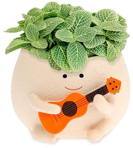 TNTGMG Mini pot de fleurs en résine - Visage souriant - Avec drainage - 10 × 12 × 12 cm - Beige - Mignon pot de pépinière pour plantes succulentes, cactus, intérieur, extérieur, décoration d'Halloween