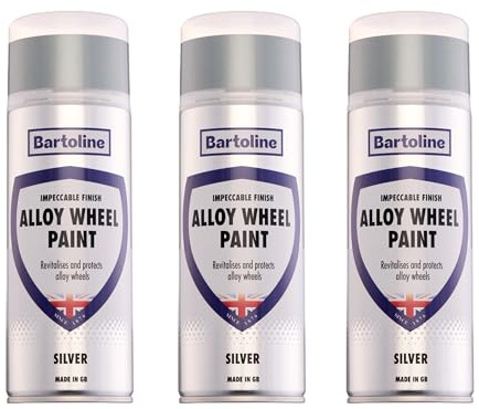 Bartoline Alloy Wheel Paint Silver 400ml – 3 Pack Durable Spray for Wheel Refurbishment Gloss Finish, Scratch, Chip & UV Protection – Easy to Apply