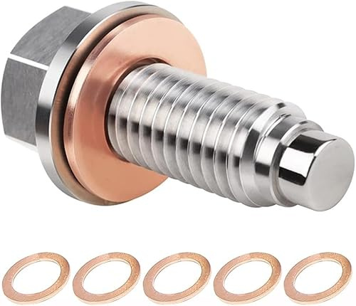 Magnetische Ölablassschraube M12x1.75 Magnet Dichtung Ölwannenablassmutter | Mit 5 Stück Kupferdichtung, Magnetische Ölwannenwanne Schraube Dichtring Ölablassschraube Auto Ölschraube Adapter