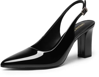 DREAM PAIRS Escarpins Femme Slingback Pointu | Talon Carré Chaussures à Talon Bloc Confortables Chaussures de Bureau Élégantes pour Travail et Tenue Habillée
