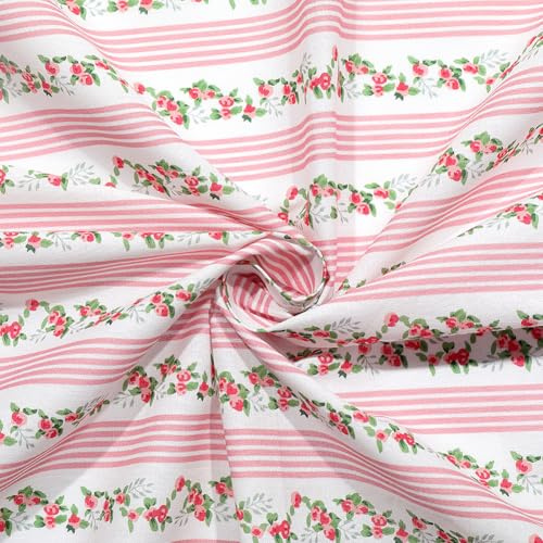 PH PandaHall Rose Stoff Meterware Blumenbaumwolle 1.5m Breit Rosa Blumenmuster Blumenstreifen Dekostoff Für Nähen Basteln Valentinstag Muttertag Hochzeit Kleidung Patchwork Quilten Heimdeko 1m