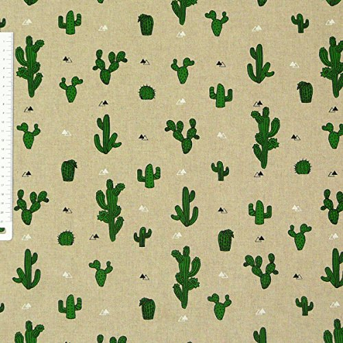 Dekostoff Halbpanama Leinenlook natur Kakteen Kaktus 1,40m Breite