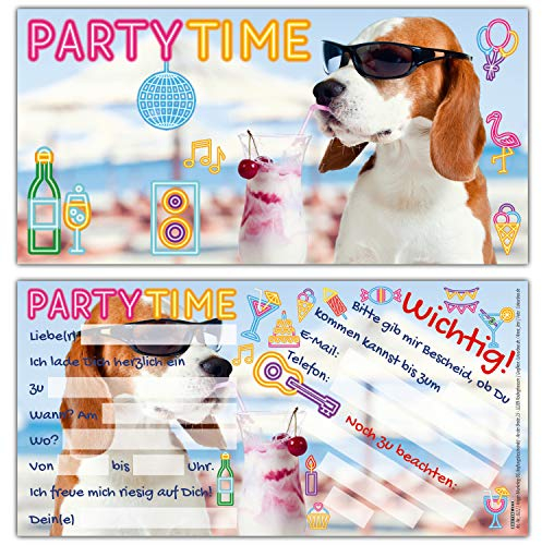 12er Set PARTY-HUND Einladungskarten - lustige Premium Einladung zum Kinder-Geburtstag oder Party für Jungen Mädchen & Erwachsene von BREITENWERK