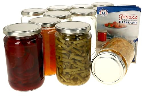 MamboCat Lot de 12 bocaux de conservation en verre de 720 ml - Couvercle argenté - Twist-Off to 82 - Bocaux ronds - Avec livret de recettes (français non garanti) - Récipient en verre pour le